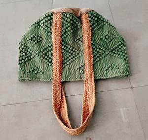 <b>Beaded</b> Geometric Eco-Friendly Jute Tote Bag Women Casual Shoulder Strap Bohemian Beach Open Top Two Handles - Product Image 3