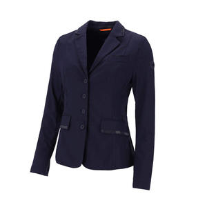 Veste d'équitation pour femmes, bleu foncé, manches longues, polyester et coton, tenue de saut d'obstacles, respirante, durable, confortable, personnalisable - Product Image 1
