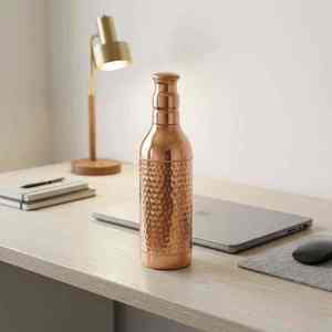 Botella de Agua de Cobre, Diseño Minimalista, Portátil, para Viajes, con Acabado Texturizado Martillado, Botella de Cobre Puro Pulido Antiguo - Product Image 5