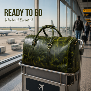 Bolsa de Lona de Cuero Verde Oliva para Hombre |   Bolsa de Viaje Premium para Fin de Semana |   Bolsa de Viaje Grande con Correa de Hombro Desmontable - Product Image 3