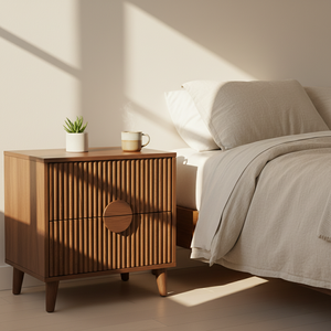 Table basse moderne et durable avec 2 tiroirs, en bois d'hévéa, MDF, placage de chêne, poignée en bois, mobilier de maison - Product Image 2