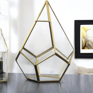 Large Size Diamond Shape Terrarium Tempered Glass with Gold Color Metal Frame for Plants Home Decoration Items Crystal <b>Vase</b> - Product Image 3