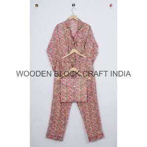 ชุดนอนผ้าฝ้ายพิมพ์ลายดอกไม้สไตล์อินเดียสำหรับผู้หญิง พร้อมกระเป๋า ขายส่ง ชุดนอนลำลอง - Product Image 6