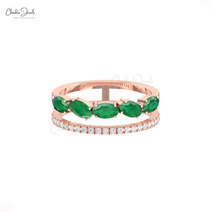 สินค้าขายดี แหวนมรกตแซมเบียธรรมชาติขนาด 5x3 มม. แบบแยกชิ้น ตัวเรือนทองคำกุหลาบ 14k คุณภาพสูง สามารถสวมซ้อนกันได้ จากผู้ค้าส่ง - Product Image 1