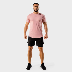 T-shirt ajusté pour homme en tissu extensible à manches courtes, silhouette athlétique, vêtement décontracté de fitness, personnalisable avec logo privé, vente en gros - Product Image 3