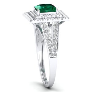 Anillos de Esmeralda de Corte Princesa de 1.25 Quilates de REYES Fine Jewelry en Oro Sólido de 14K, Anillo de Compromiso con Halo de Moissanita para Mujer - Product Image 3