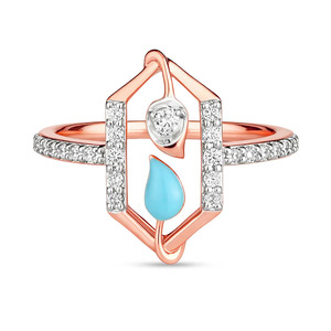 Anillo de Oro con Hoja de Esmalte Azul y Detalle de Diamante - Product Image 1