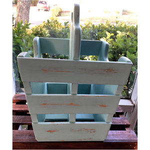 Custom Rustic Wood <b>Table</b> Organizer Antique Finished Garden Plant Tool <b>Caddy</b> Farmhouse Countertop Cutlery Condiment Storage Box - Product Image 1