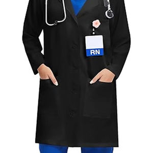 Blouse de laboratoire noire pour femme en coton et polyester, uniforme d'hôpital avec poche pour badge infirmier et crochet pour stéthoscope - Product Image 4