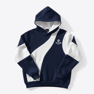 Sweat à capuche épais personnalisé en molleton, bleu marine et blanc, avec empiècements en spirale, coupé-cousu, style streetwear pour hommes - Product Image 5