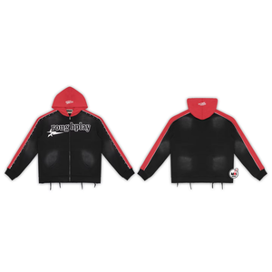 ROUGHPLAY Customized <b>Mens</b> <b>Red</b> Hooded Zipper Black Body Cotton <b>Fleece</b> 360g Regular Fit Sporty Long Sleeve Premium Quality Winter - Product Image 1