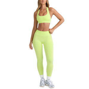 Conjunto de sujetador deportivo de yoga de cintura alta, ligero y de color liso, talla grande, 2 piezas, ropa deportiva para gimnasio y entrenamiento para mujer, al por mayor - Product Image 1