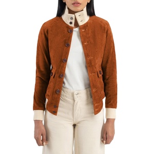 Vente flash : Blouson aviateur en daim vert personnalisé pour femme avec doublure en polaire, cuir de chèvre véritable pour les saisons d'automne et d'hiver - Product Image 1