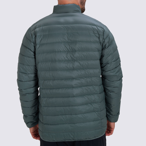 Men's Dark Green Down Puffer <b>Jacket</b> Stand Collar Zipper Closure Windproof Casual Winter Regular Fit Embroidery Logo - Product Image 2