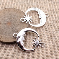 Connecteur étoile lunaire 55x39mm en alliage de zinc argent antique pour centre de collier céleste