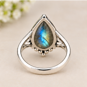 Labradorite Silver <b>Ring</b>, 925 Sterling Silver Teardrop <b>Ring</b>, Blue Flash Labradorite Gemstone <b>Ring</b>, Statement <b>Ring</b>, <b>Boho</b> Handmade - Product Image 2
