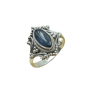 Blue Kyanite Gemstone Ring <b>Solid</b> <b>Silver</b> Handmade Vintage Boho Statement Ring Oval Cabochon Natural Crystal Jewelry for Unisex - Product Image 1
