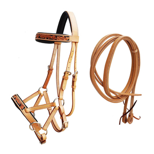 Ensemble de bridon Crank Cavesson en cuir de vache italien rembourré de haute qualité - Équipement équestre western durable avec perles artistiques - Product Image 1