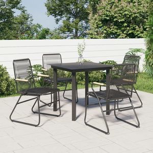 Conjunto de Comedor para Jardín con Asientos Medianos, Colección de Ratán de PVC Negro - Product Image 1