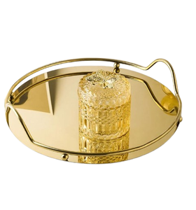 Handcrafted Vanity Tray Gold Plated Brass metal Modern Rounded Decorative Perfume <b>Mirrored</b> Storage Vanity Tray - Product Image 1
