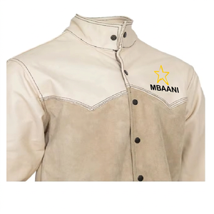 MBAANI Beige <b>Suede</b> Leather Casting Jacket Heat Resistant Safety Workwear - Product Image 1