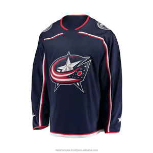 Maillot de hockey sur glace respirant personnalisé, 100 % polyester, imprimé par transfert thermique, broderie en tissu éponge, poids du tissu 220 g, pour homme - Product Image 6