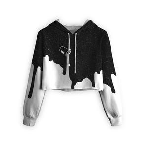 Sudadera con capucha para hombre, diseño estampado con efecto goteo, tejido de punto, manga regular, estilo otoñal, patrón en blanco y negro, top corto para mujer - Product Image 2