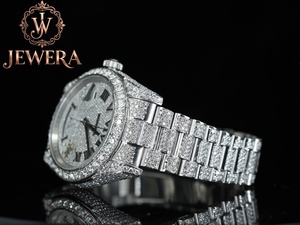 Luxury Men's Stainless Steel Analog Watch with Glass Dial Shiny Diamond Look Mechanical Auto Movement for Wedding Fashion Events - Product Image 1