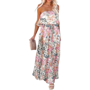 Pastel Floral Strapless Maxi <b>Dress</b> Off Shoulder <b>Ruffled</b> Maxi Side Slit Beach Long <b>Dress</b> Summer Holiday <b>Dress</b> Custom Design - Product Image 1