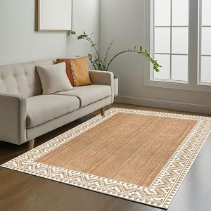 Tapis en jute tressé fait main de haute qualité, motif brodé rectangulaire avec bordure blanche, prix abordable, vente chaude - Product Image 5