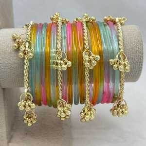 Trendy Bright Multi Traditional Kashmiri Glass <b>Bangles</b> with Emerald Cut Pearl Customized Colors Anniversary Jewellery - Product Image 4