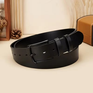 Men's Black Genuine Leather Belt Cow Hide <b>Pin</b> Buckle Casual Dress Belt Adjustable Wide Waist Belt Premium Quality Custom Logo - Product Image 4