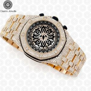 Montre de luxe pour homme Charm_Jewells en acier inoxydable plaqué or jaune, boîtier carré 40 mm, cadran analogique, verre saphir, lumineuse, mécanique - Product Image 1