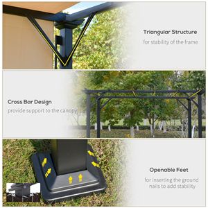 Pergola Retrattile 12x10 con Tenda Parasole Anti-UV, Telaio in Acciaio Impermeabile per Villa e Parco, Beige, per Giardino e Patio - Product Image 5