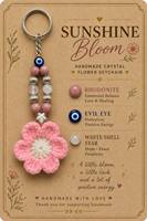 Porte-clés en cristal fleur crochetée, pierre d'agate, protection contre le mauvais œil Reiki, fait main, accessoire de sac, cadeau