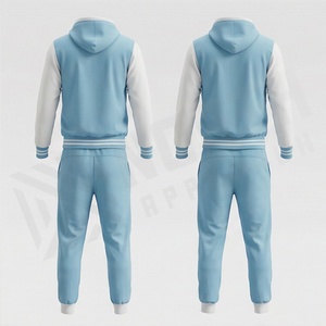 Conjunto Deportivo Unisex Azul Claro con Capucha, Manga Larga, Color Sólido, Informal, con Bolsillos Laterales y Cierre con Cordón, para Otoño - Product Image 2