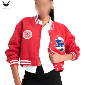 For Wholesale Rate Women Varsity Jacket Red White Embroidered Logo Full Sleeve Turn-down Collar Short Length Autumn Wear - Product Image 4