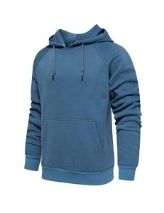 Sweat à capuche en gros pour homme – Sweat-shirt décontracté bleu uni respirant avec logo personnalisé - Product Image 1