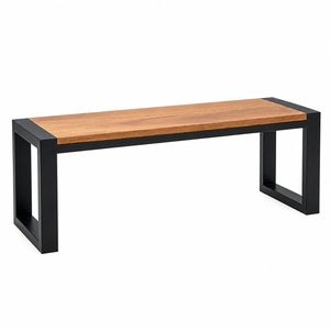 Banc de patio industriel Vanta en bois de Suar massif, cadre en fer noir de qualité supérieure, durable, résistant à l'eau, 2 places, restaurant, café, hôtel - Product Image 1