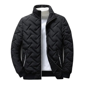 Veste matelassée rose pour homme, col montant, fermeture éclair sur le devant, rembourrage en polyester, manteau décontracté d'automne, coupe classique, couleur unie - Product Image 2