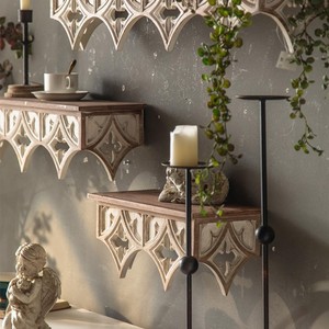 Aqdus Saleem Traditional Glass Ornate <b>Mirror</b> Plant Display Shelf | Handcrafted <b>Wall</b> Mount Home Decor Wholesale - Product Image 1