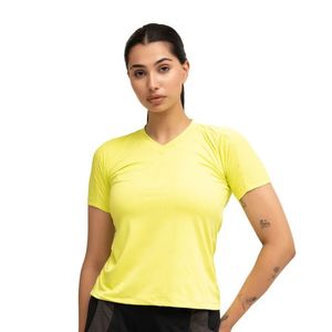 Camiseta amarilla de manga corta con cuello en V para mujer, camiseta básica informal ajustada, camiseta elástica para el día a día, ropa de moda para mujer, camiseta sencilla de verano - Product Image 1