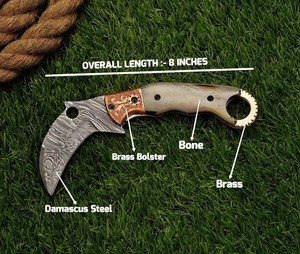 Cuchillo de Caza Plegable Premium OEM RB de Acero de Damasco con Mango de Palisandro, Empuñadura de Latón y Hoja de 7 Pulgadas para Camping - Product Image 2