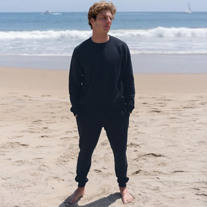<b>Men's</b> <b>Navy</b> Blue Cotton <b>Joggers</b> Full Length Solid Color Casual Elastic Waist Knitted Breathable Embroidery Summer Wear - Product Image 1