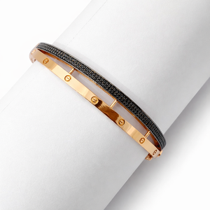 18ct Rose Gold Diamond Double Row <b>Bangle</b> <b>Bracelet</b> for Women Luxury Geometric Stackable Fine Jewelry Wedding Party Gift - Product Image 1