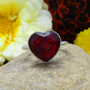 Natural Red <b>Garnet</b> Heart <b>Ring</b> 925 <b>Silver</b> Handmade Jewelry Romantic Promise Wedding Anniversary Valentine <b>Ring</b> for Her - Product Image 1