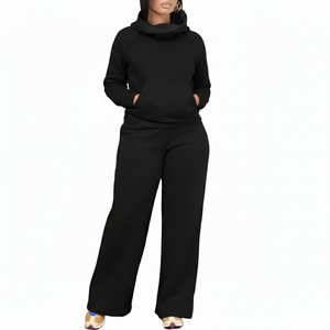 Conjunto de Dos Piezas de Sudadera de Invierno con Cuello Alto y Bolsillo Oculto, Diseño Sólido, Antibacteriano, Spandex/Algodón - Product Image 3