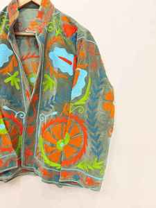 <b>Ladies</b> Suzani Embroidered Cotton <b>Jacket</b> Traditional Ethnic Floral Design Long Sleeve <b>Lightweight</b> Bohemian Outerwear For Women - Product Image 2