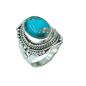 แหวนพลอยเทอร์ควอยซ์สีน้ำเงินธรรมชาติ แหวนเงินแท้ 925 ดีไซน์ทำมือ แหวนสัญญา แหวนเด่น แหวนเครื่องประดับเทอร์ควอยซ์ - Product Image 1