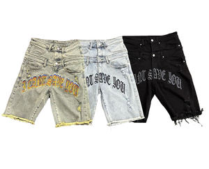 Shorts de mezclilla para hombre al por mayor, los mejores materiales, con logotipo bordado personalizado, precios económicos, del mejor fabricante, en tres colores. - Product Image 1